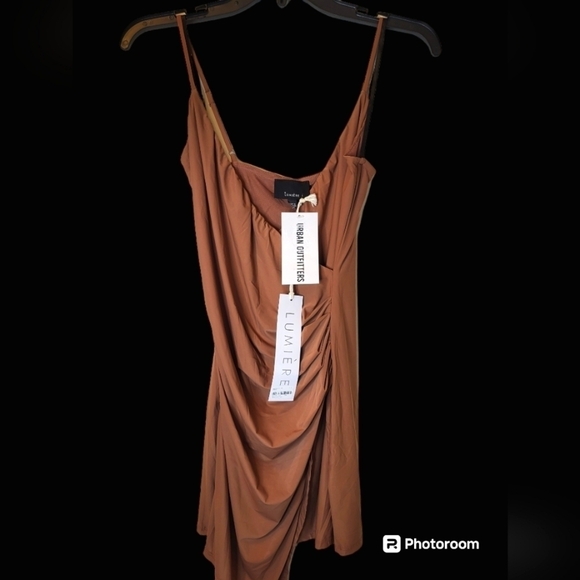 NWT Lumiere Urban Outfitters XS Silky Cocoa Ruched Dress - Picture 11 of 15